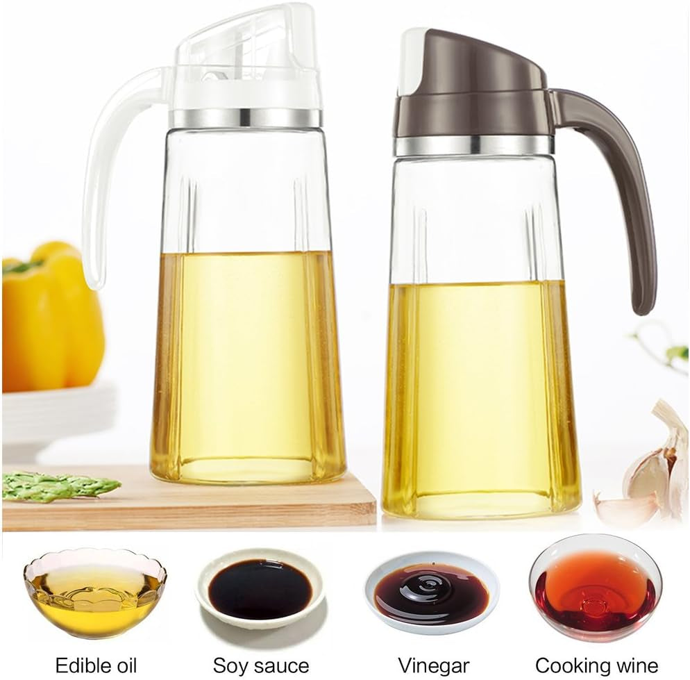 Oil Dispenser for Kitchen,20 OZ /600Ml Leakproof Glass Oil Bottle Olive Oil Container with Auto Flip Cap,Olive Oil Dispenser Bottle for Kitchen Cooking (White)