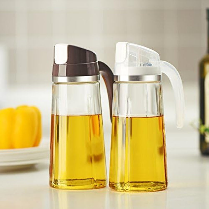 Oil Dispenser for Kitchen,20 OZ /600Ml Leakproof Glass Oil Bottle Olive Oil Container with Auto Flip Cap,Olive Oil Dispenser Bottle for Kitchen Cooking (White)