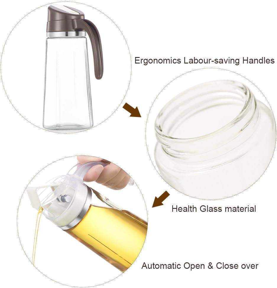 Oil Dispenser for Kitchen,20 OZ /600Ml Leakproof Glass Oil Bottle Olive Oil Container with Auto Flip Cap,Olive Oil Dispenser Bottle for Kitchen Cooking (White)